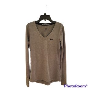 Nike Pro Dri-Fit LS Grey V-neck Shirt Size Medium Like New EUC